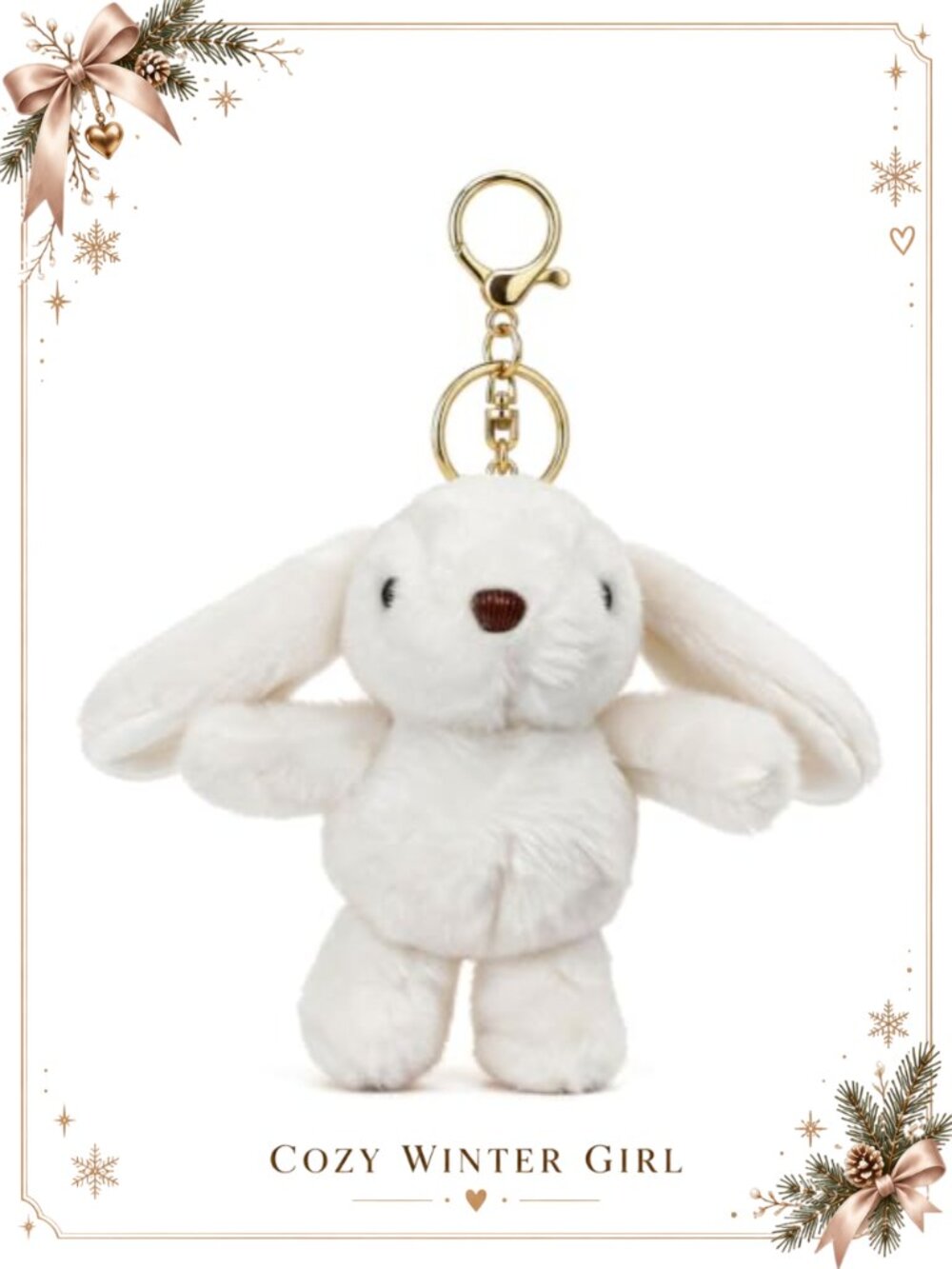 Plush Bunny Keychain Faux Fur Rabbit Bag Charm Gold Tone Lobster Clasp